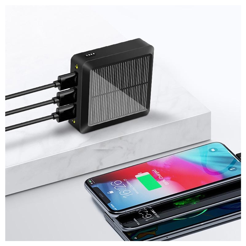 Kompakte Solar Powerbank 10000mAh, 3xUSBA Schwarz