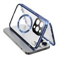 Kompatibel mit MagSafe Case für iPhone 15 Pro Magnetischer Metallrahmen + doppelseitige Telefonabdeckung aus gehärtetem Glas mit Schnallenverschluss - Dunkelblau