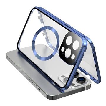 Kompatibel mit MagSafe Case für iPhone 15 Pro Magnetischer Metallrahmen + doppelseitige Telefonabdeckung aus gehärtetem Glas mit Schnallenverschluss