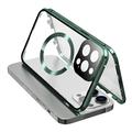 Kompatibel mit MagSafe Case für iPhone 15 Pro Magnetischer Metallrahmen + doppelseitige Telefonabdeckung aus gehärtetem Glas mit Schnallenverschluss - Grün