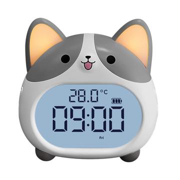 Corgi-Hund-LED-Wecker mit Nachtlicht - Grau