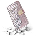 Croco Bling Serie Samsung Galaxy A12 Wallet Schutzhülle - Roségold