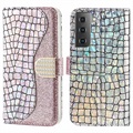 Croco Bling Serie Samsung Galaxy S21 FE 5G Wallet Hülle - Roségold