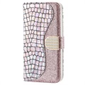 Croco Bling Serie Samsung Galaxy S21 FE 5G Wallet Hülle - Roségold