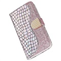 Croco Bling Serie Samsung Galaxy S21 FE 5G Wallet Hülle - Roségold