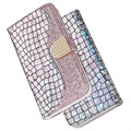 Croco Bling Serie Samsung Galaxy S21 FE 5G Wallet Hülle - Roségold