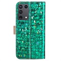 Croco Bling Serie Samsung Galaxy S21 Ultra 5G Wallet Schutzhülle - Grün