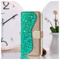 Croco Bling Serie Samsung Galaxy S21 Ultra 5G Wallet Schutzhülle - Grün