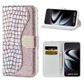 Croco Bling Serie Samsung Galaxy S21 Ultra 5G Wallet Schutzhülle - Roségold