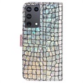 Croco Bling Serie Samsung Galaxy S21 Ultra 5G Wallet Schutzhülle - Roségold