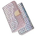 Croco Bling Serie Samsung Galaxy S21 Ultra 5G Wallet Schutzhülle - Roségold