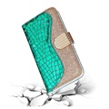 Croco Bling Serie Samsung Galaxy S21 5G Wallet Schutzhülle - Grün