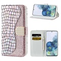 Croco Bling Serie Samsung Galaxy S21 5G Wallet Schutzhülle - Roségold