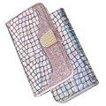 Croco Bling Serie Samsung Galaxy S21 5G Wallet Schutzhülle - Roségold