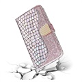 Croco Bling Serie Samsung Galaxy S21 5G Wallet Schutzhülle - Roségold