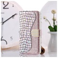 Croco Bling Serie Samsung Galaxy S21 5G Wallet Schutzhülle - Roségold