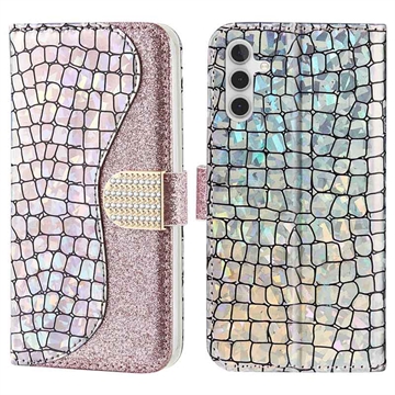 Croco Bling Serie Samsung Galaxy A34 5G Wallet Hülle - Roségold