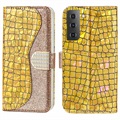 Croco Bling Serie Samsung Galaxy S22 5G Wallet Hülle - Gold