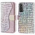Croco Bling Serie Samsung Galaxy S22 5G Wallet Hülle - Roségold