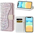Croco Bling Serie iPhone 13 Wallet Hülle - Roségold