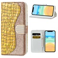 Croco Bling Serie iPhone 12 mini Wallet Schutzhülle - Gold