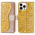 Croco Bling Serie iPhone 14 Pro Max Wallet Hülle - Gold