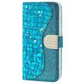 Croco Bling Serie iPhone 14 Wallet Hülle - Blau