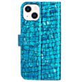 Croco Bling Serie iPhone 14 Wallet Hülle - Blau