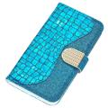 Croco Bling Serie iPhone 14 Wallet Hülle - Blau