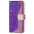 Croco Bling Serie iPhone 14 Wallet Hülle - Violett