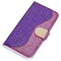 Croco Bling Serie iPhone 14 Wallet Hülle - Violett