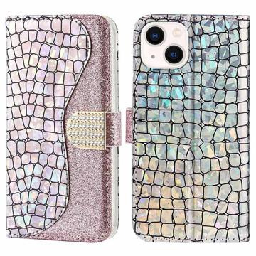 Croco Bling Serie iPhone 14 Wallet Hülle - Roségold