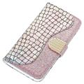 Croco Bling Serie iPhone 14 Wallet Hülle - Roségold