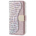 Croco Bling Samsung Galaxy A20e Wallet Schutzhülle - Silber