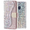 Croco Bling Samsung Galaxy A20e Wallet Schutzhülle - Silber