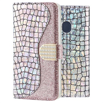 Croco Bling Samsung Galaxy A20e Wallet Schutzhülle - Silber