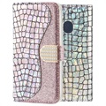 Croco Bling Samsung Galaxy A30, Galaxy A20 Wallet Schutzhülle - Silber