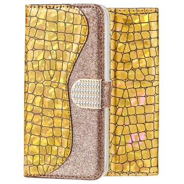 Croco Bling Samsung Galaxy A50 Wallet Schutzhülle - Gold