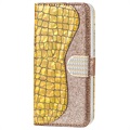 Croco Bling Samsung Galaxy A50 Wallet Schutzhülle - Gold