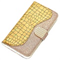 Croco Bling Samsung Galaxy A50 Wallet Schutzhülle - Gold