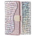 Croco Bling Samsung Galaxy A50 Wallet Schutzhülle - Silber