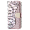 Croco Bling Samsung Galaxy A50 Wallet Schutzhülle - Silber