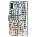 Croco Bling Samsung Galaxy A50 Wallet Schutzhülle - Silber