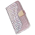 Croco Bling Samsung Galaxy A50 Wallet Schutzhülle - Silber