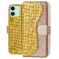 Croco Bling iPhone 11 Wallet Schutzhülle - Gold