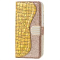 Croco Bling iPhone 11 Wallet Schutzhülle - Gold