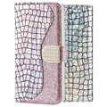 Croco Bling iPhone XR Wallet Schutzhülle - Silber