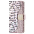 Croco Bling Serie iPhone 13 Mini Wallet Hülle - Roségold