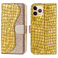 Croco Bling Serie iPhone 13 Pro Wallet Hülle - Gold