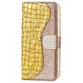 Croco Bling Serie iPhone 13 Pro Wallet Hülle - Gold